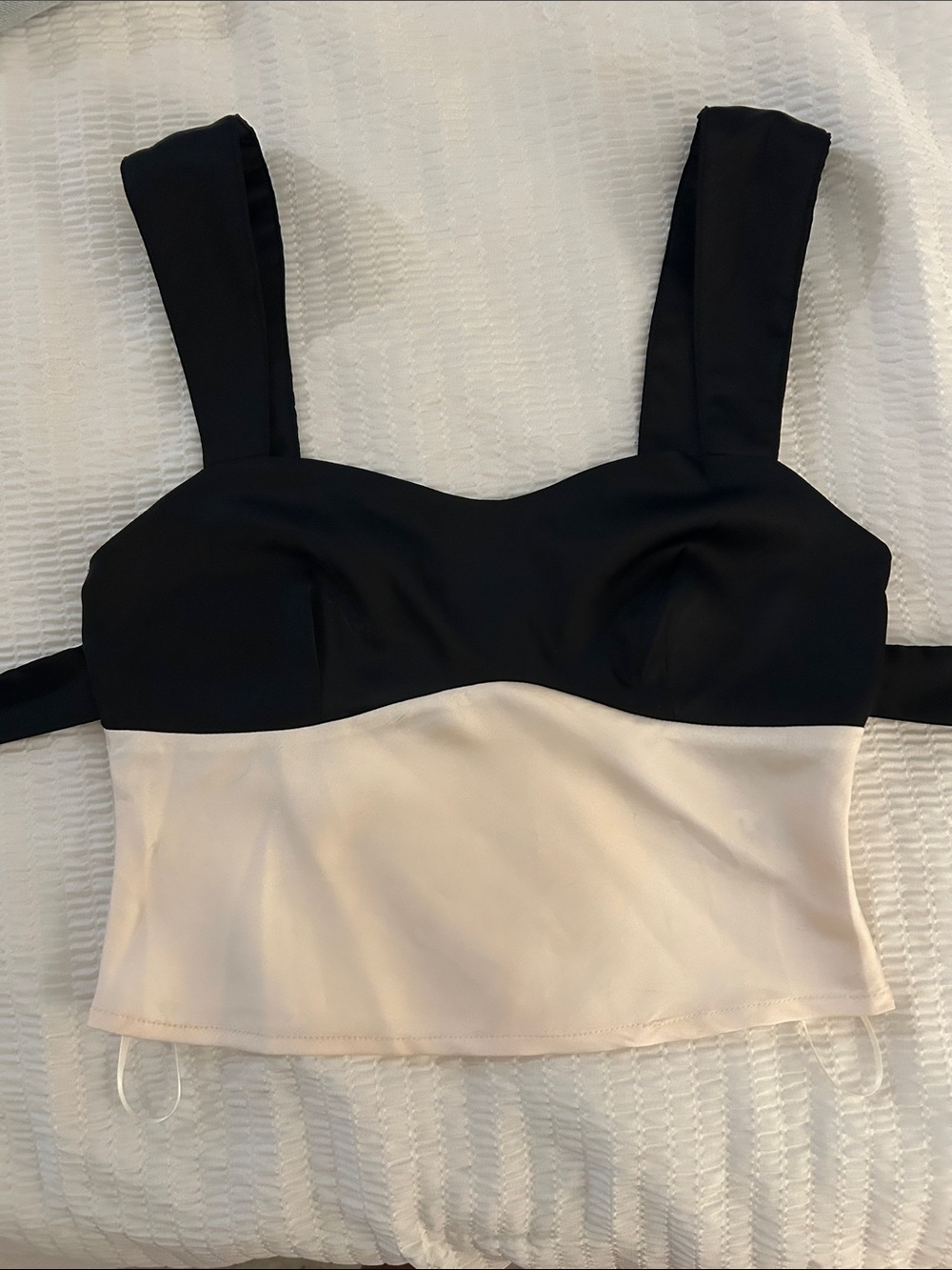 Le Lis Black and Cream Strapless satin Top